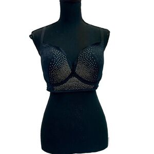 LA Senza black gold crystal rhinestone embellished push-up bra Sz 36D